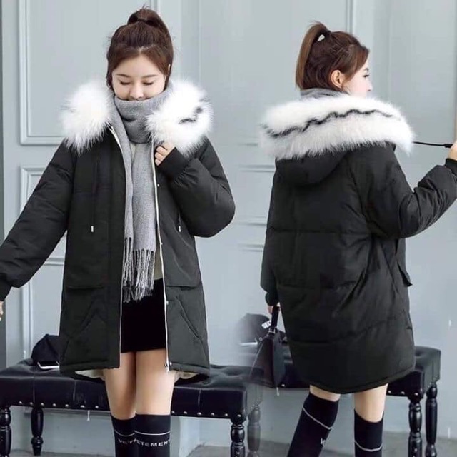 Áo khoác phao nữ mũ lông