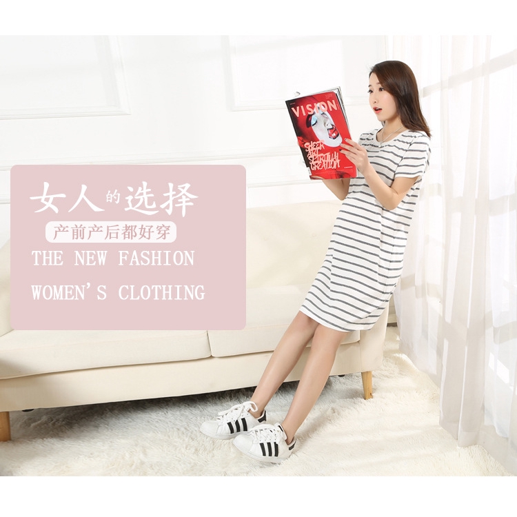 (shop Crazy) Đầm Bầu 100% Cotton Dáng Rộng Phong Cách Hàn Quốc