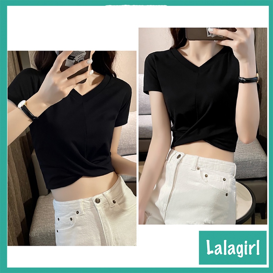 Áo Croptop Nữ Cổ Tim Chữ V Tay Ngắn Kiểu Ôm Body Xoắn Eo Thun Tăm Phong Cách Ulzzang Thời Trang Nữ