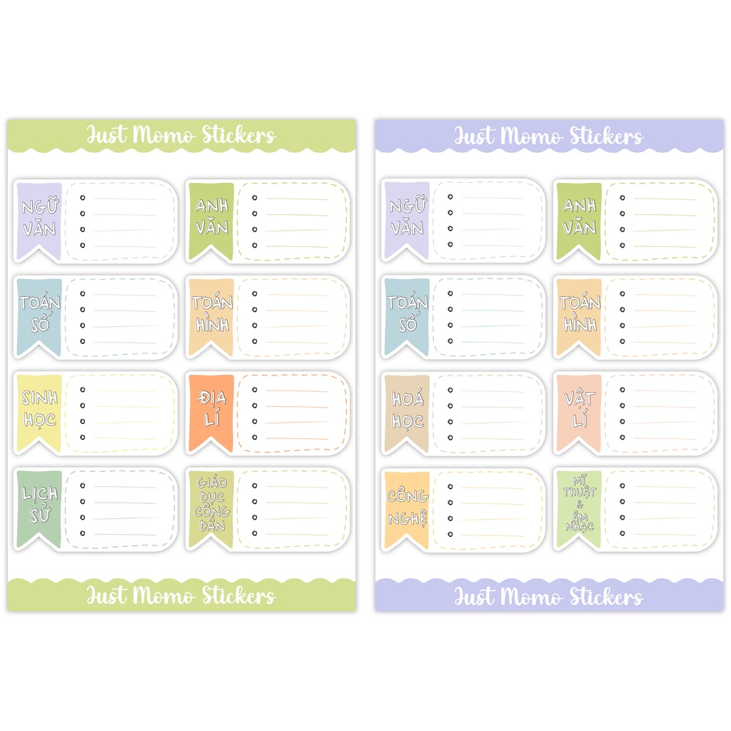 STICKER NHÃN VỞ MÔN HỌC (MẪU 2)