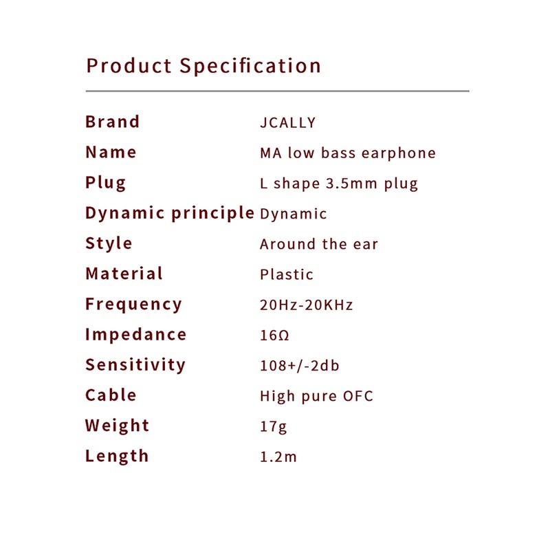 Tai nghe nhét tai JCALLY MA âm thanh siêu trầm có nam châm chất lượng cao