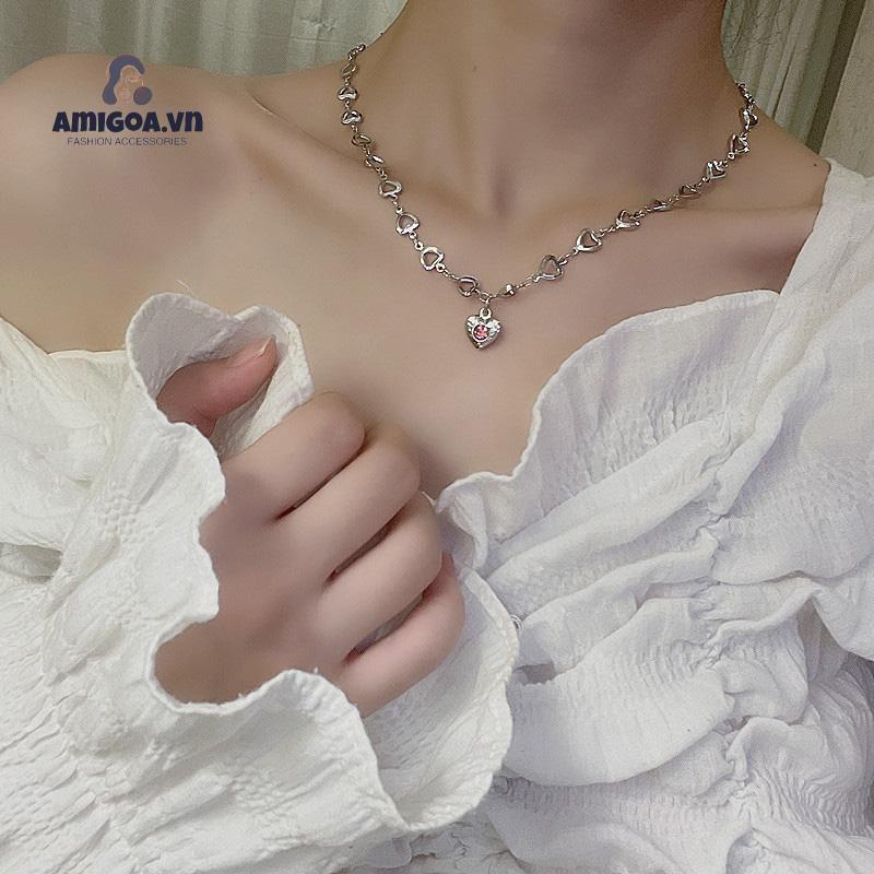 ✨✨Vòng Cổ Choker Hình Trái Tim Đôi Cánh Thiên Thần Đính Pha Lê Thanh Lịch Dành Cho Nữ
