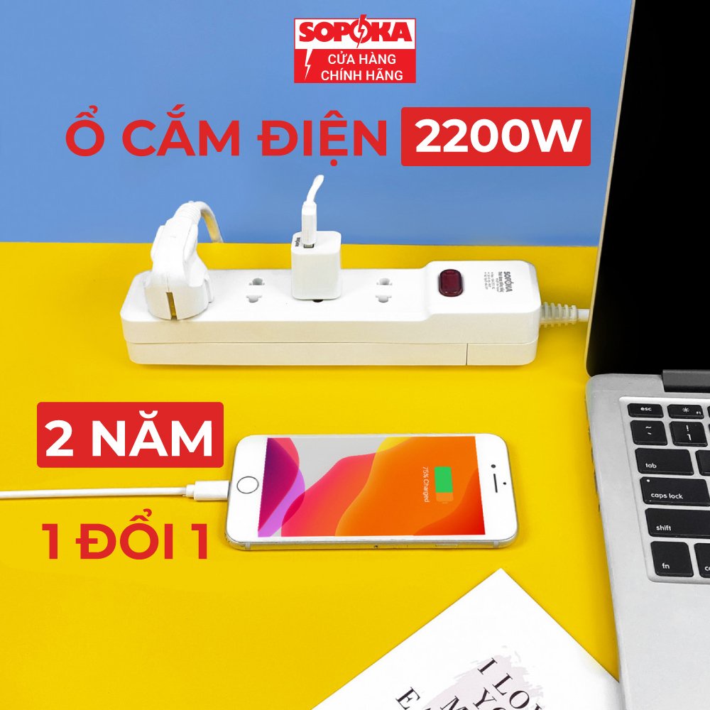 Ổ Cắm Điện Chịu Tải 2200W SOPOKA 3M2-6M2 Ổ Điện Công Tắc An Toàn