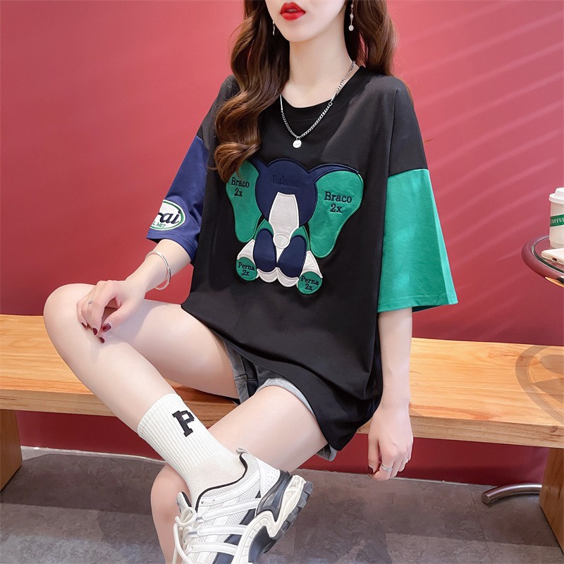 Áo thun ZHELIHANGFEI cotton tay ngắn size lớn in họa tiết hoạt hình phong cách Hàn Quốc thời trang cho nữ