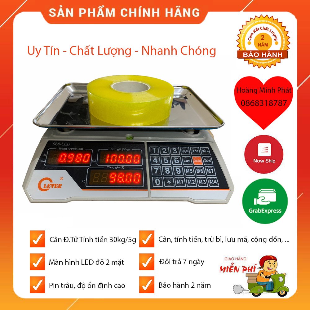 CÂN TÍNH TIỀN ĐIỆN TỬ HOA QUẢ THỰC PHẨM 30kg/5gam Clever 968 BÀN PHÍM TIẾNG VIỆT DỄ DÙNG. MÀN HÌNH LED 2 MẶT