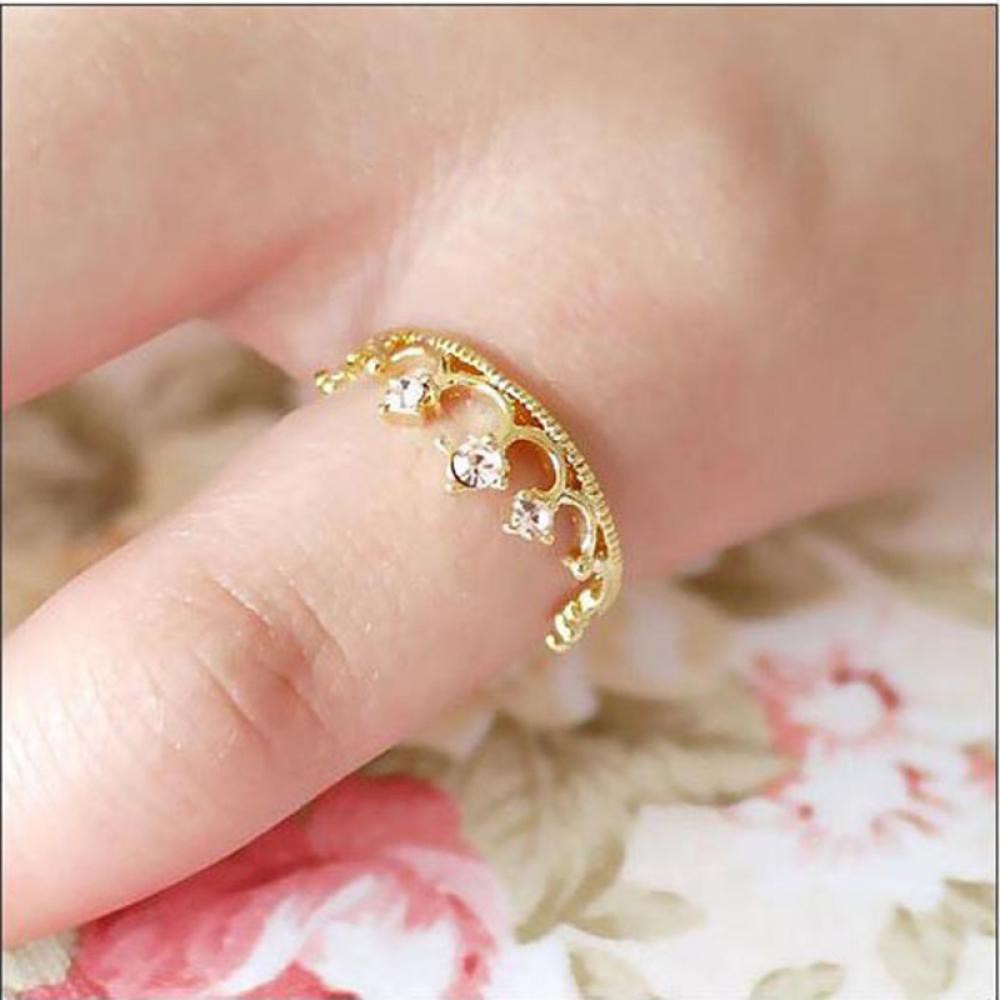 Nhẫn mạ vàng hình vương miện đính đá xinh xắn đáng yêu cho nữ