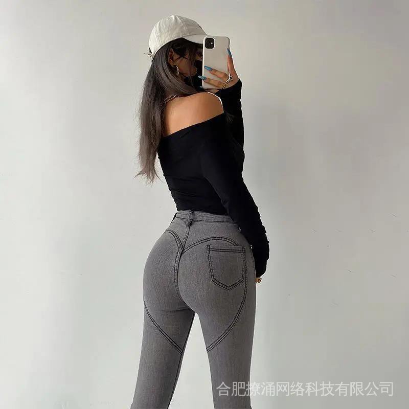 Quần Jeans Skinny Lưng Cao Màu Xám Khói Phong Cách Hàn Quốc Hàng Mới Dành Cho Nữ