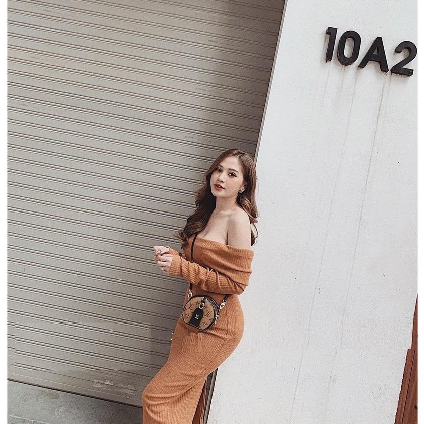 (VIDEO+HÌNH THẬT) Đầm Body Trễ Vai Tay Dài Bẹ To From Dài (ĐEN+NÂU) | BigBuy360 - bigbuy360.vn