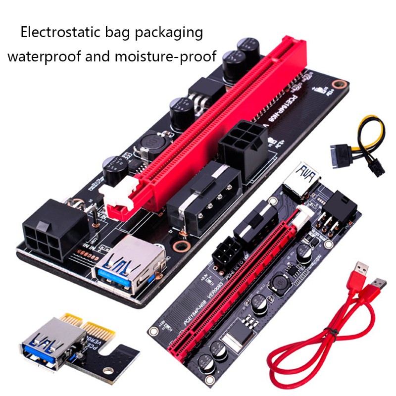 Card Mở Rộng Pcie 009 Express 1x 4x 8x 16x 009s Gpu Dual 6pin Sata 15pin Cho Btc Miner