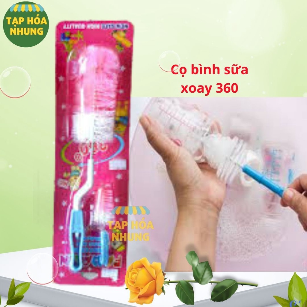 Dụng cụ cọ rửa bình sữa đầu cước cho bé. Cây xúc bình sữa Faralin xoay 360 độ