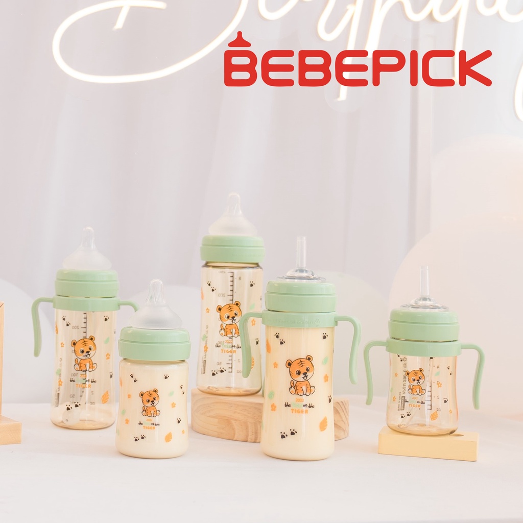 Bình Bebepick bản Hổ  Mint - bình sữa núm ti size 150ml - 250ml