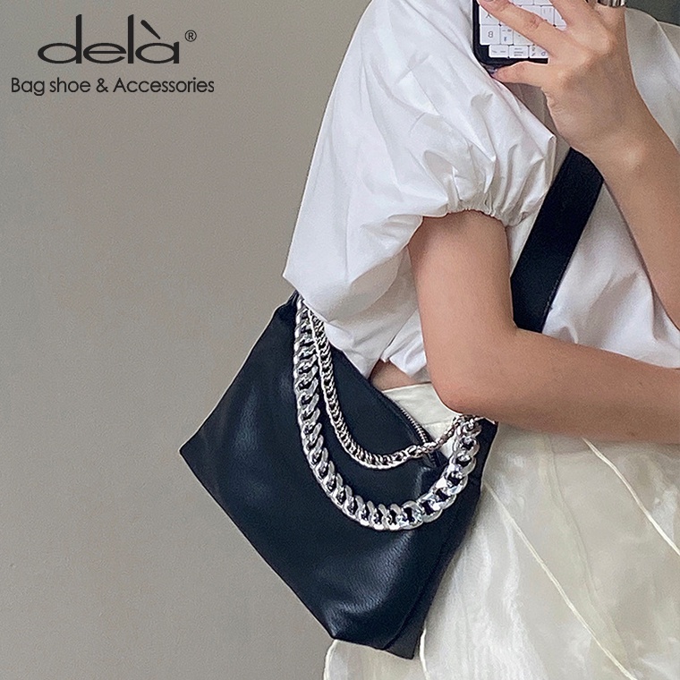 Dela Túi đeo dưới cánh tay Bằng Da Mềm Dày Dặn Phối Dây Đeo Sợi Xích Thời Trang Cho Nữ