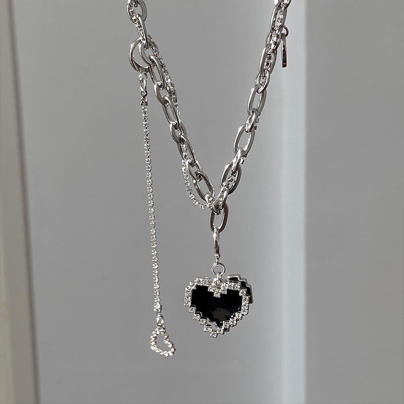 Vòng cổ mặt trái tim màu đen đính đá zircon phong cách hip hop 19A1675