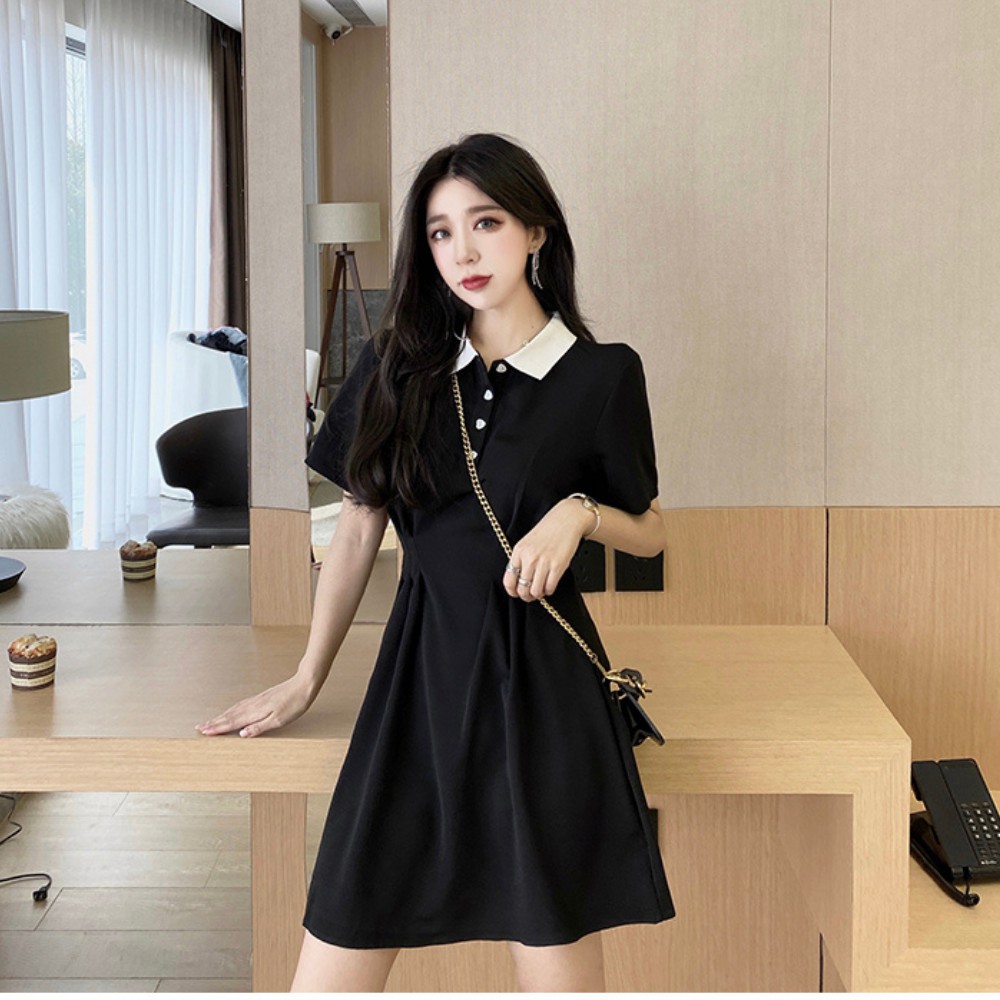 Đầm nữ , đầm nữ polo cổ bẻ nữ phong cách hiện đại Hàn Quốc chiết eo tay ngắn ATILA SHOP | BigBuy360 - bigbuy360.vn