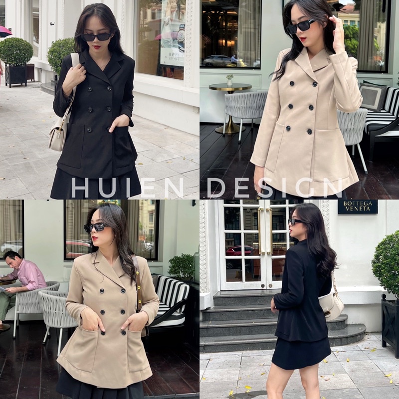 Áo khoác blazer nữ 2 lớp dáng dài tay dài hàng thiết kế Huien Design với 6 khuy form Hàn Quốc sang trọng, thanh lịch