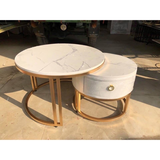 Cặp bàn trà sofa mặt đá có ngăn kéo