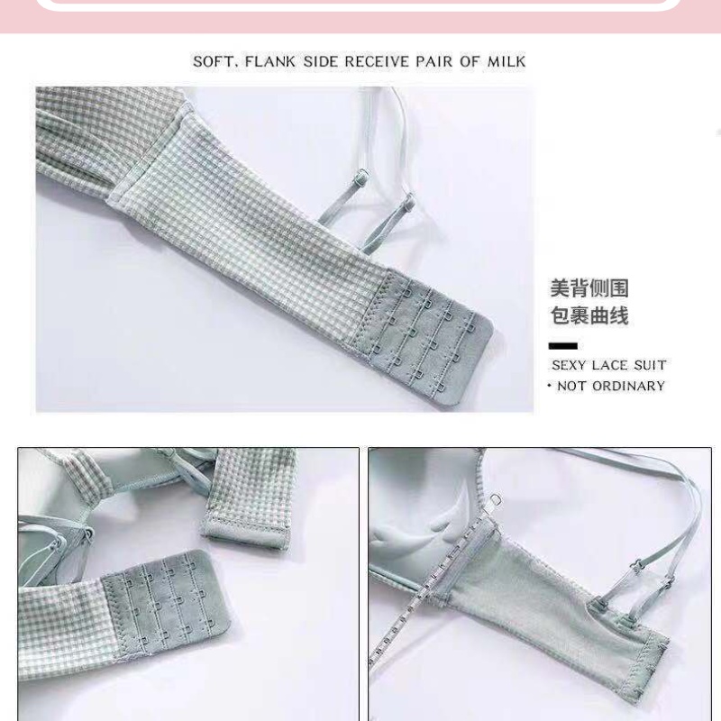 Bộ đồ lót nâng ngực không gọng họa tiết sọc caro quyến rũ cho nữ