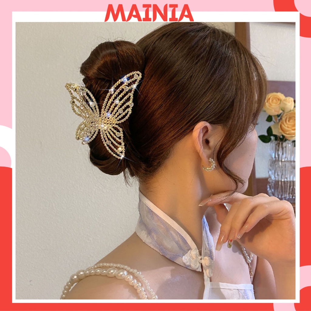 [Cao Cấp] Kẹp Tóc Càng Cua Kim Loại Hàn Quốc Butterfly Đính Đá Siêu Sang Chảnh Dự Tiệc Mainia Shop