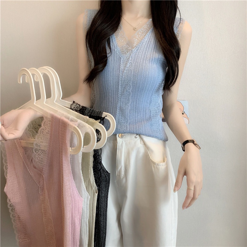 Áo Sơ Mi công sở Nữ Ren Kiểu Hàn Quốc Sát nách Hottrend Ulzzang cực xinh N-8