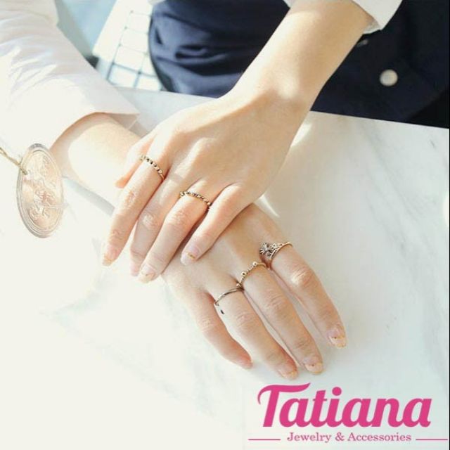 Nhẫn Midi ring bi thương hiệu Tatiana (combo 5 chiếc có tách lẻ)