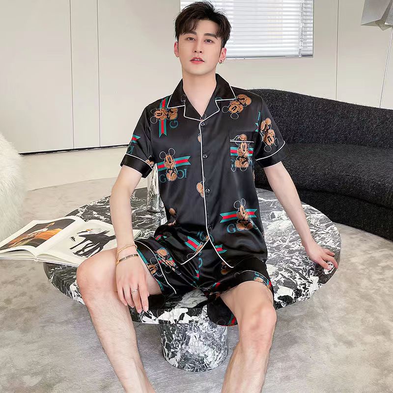 Bộ Đồ Ngủ Ngắn Tay Bằng Lụa Satin Thời Trang Hàn Quốc Cho Nam Nữ