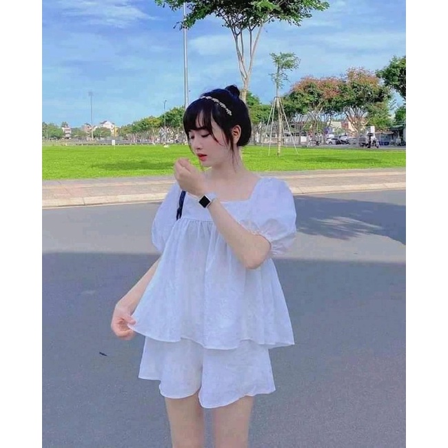 SET ĐŨI ÁO CỔ VUÔNG DÁNG BABY DOLL -----GIANG CLOTHING❤️