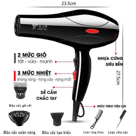 Máy sấy tóc công suất lớn DELIYA 8018 ( 2000W) 2 chiều nóng lạnh, tặng kèm ngay bộ 5 đầu phụ kiện làm tóc cao cấp