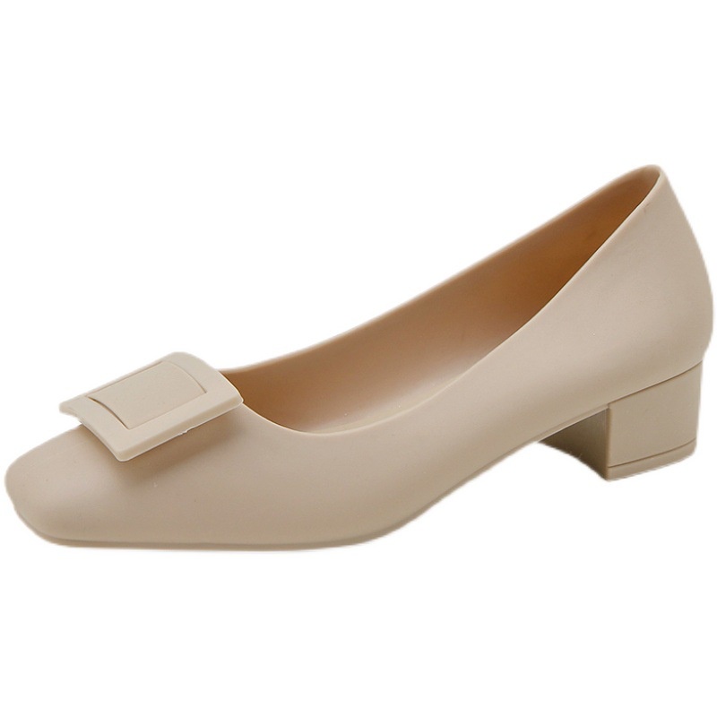 Giày Cao Gót Mũi Vuông Bằng Nhựa Màu Trơn Mũi Vuông Thời Trang Năm 2021 Cho Nữ