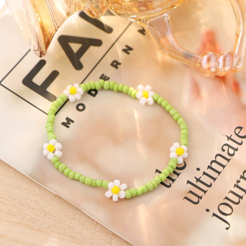 Vòng chân đính hạt hình hoa cúc nhiều màu sắc phong cách Hàn Quốc thời trang đi biển cho nữ