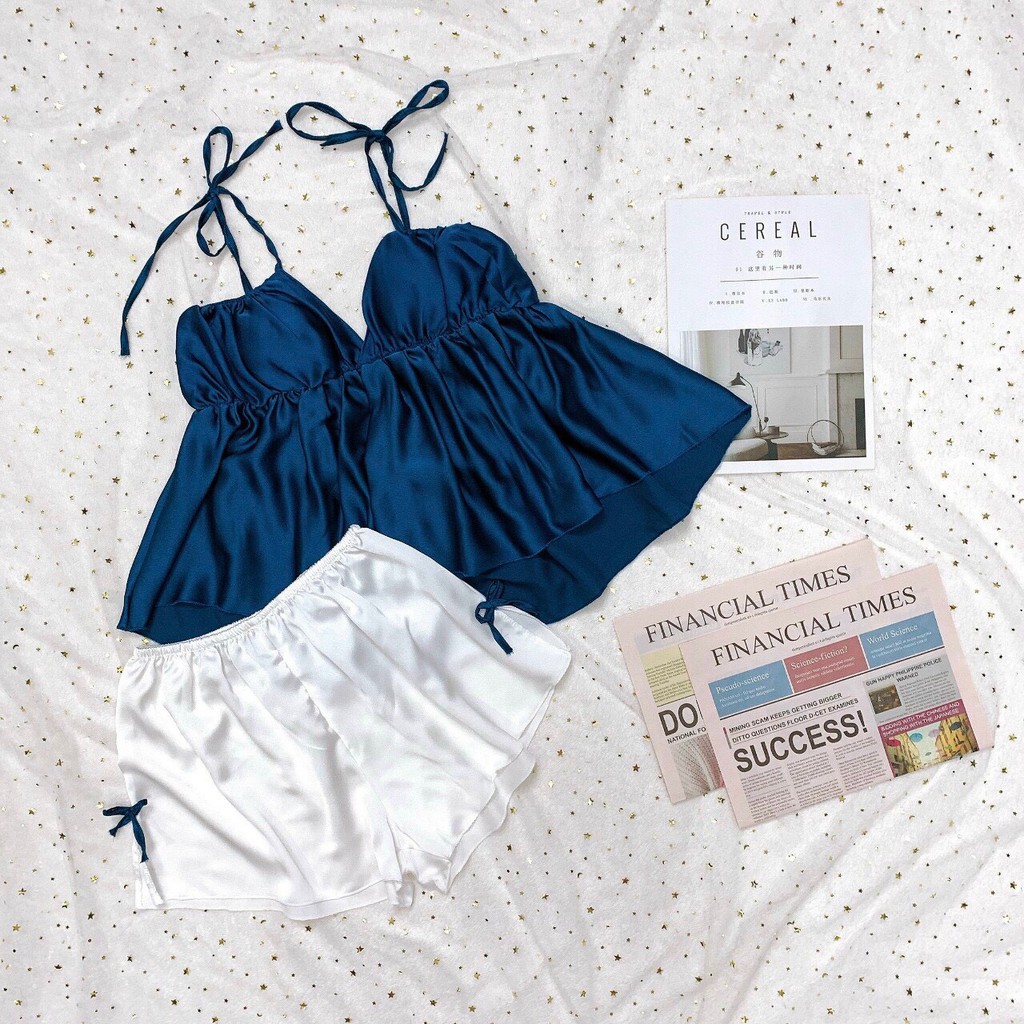 Set đùi 2 dây áo lụa satin màu - quần trắng siêu xinh form 40-56kg | BigBuy360 - bigbuy360.vn