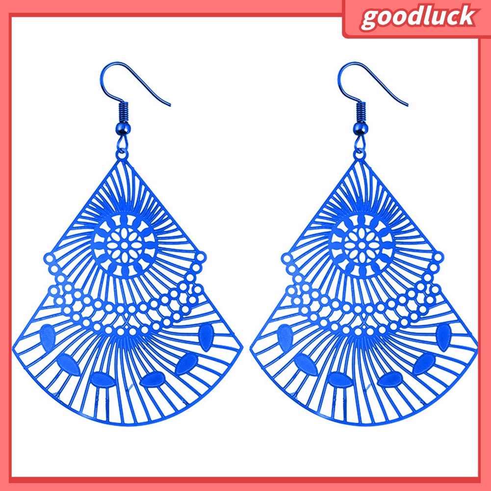 Khuyên tai dáng thả phối mặt hình quạt khoét rỗng nhiều màu tùy chọn thời trang cho nữ