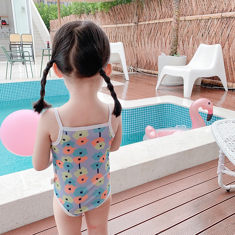 Bộ Đồ Bơi Một Mảnh Hai Dây Họa Tiết Hoa Kèm Mũ Phong Cách Hàn Quốc Thời Trang Mùa Hè Cho Bé Gái