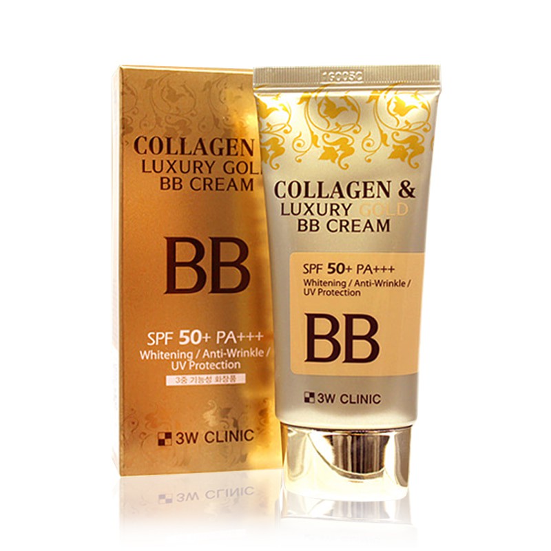 Kem nền trang điểm 3 trong 1 3W Clinic Collagen &amp; Luxury Gold BB Cream SPF50+ PA+++ 50ml - Hàn Quốc Chính Hãng