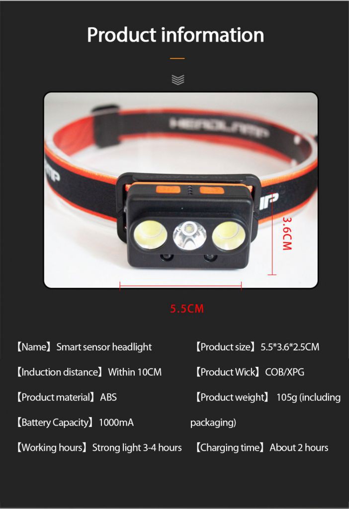 Đèn pin đeo đầu thiết kế giao diện sạc USB thích hợp sử dụng ngoài trời