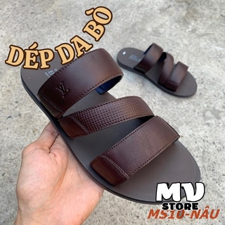 Dép nam quai ngang da bò, dép nam đế cao su đúc cao cấp DT10