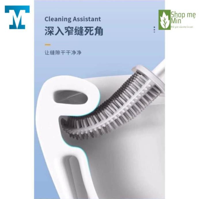 Chổi cọ nhà vệ sinh thông minh, Cây cọ toilet bồn cầu bằng Silicon có giá đựng dán tường - MIN42