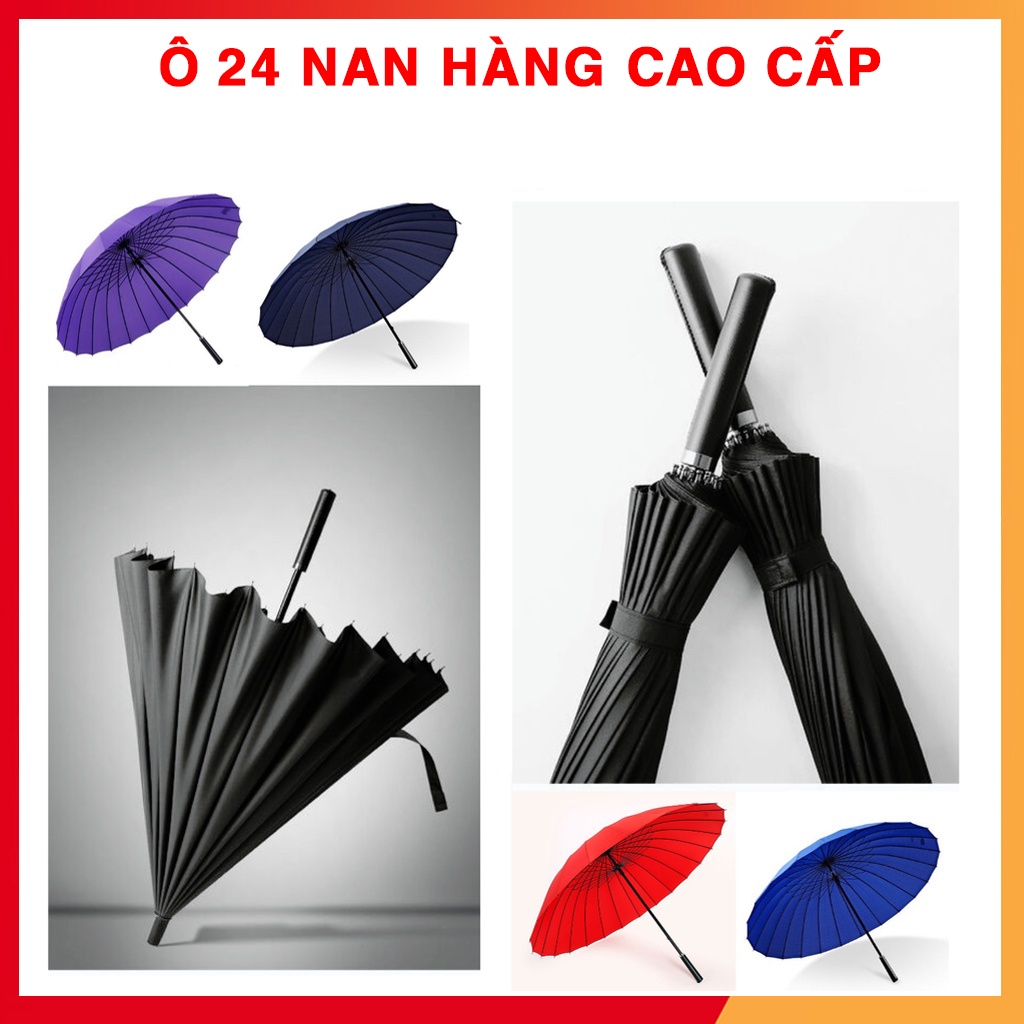 Ô dù đi mưa đi nắng cỡ lớn 24 nan chống lật chống uv cao cấp màu đen