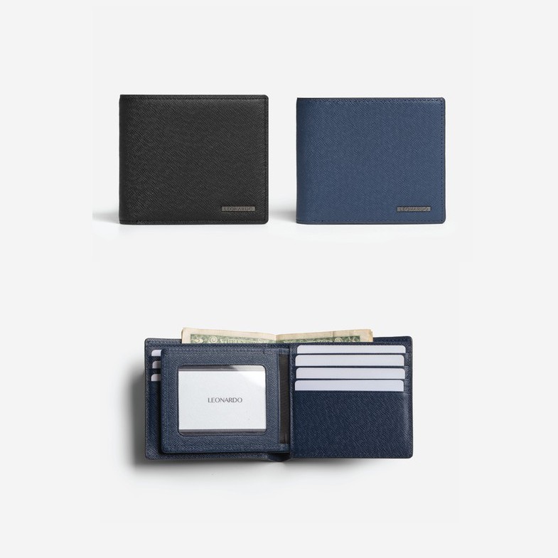 Ví Da Nam Gập Đôi (2 Dáng) Leonardo - Mercury Wallet - Da Taiga Bền Bỉ