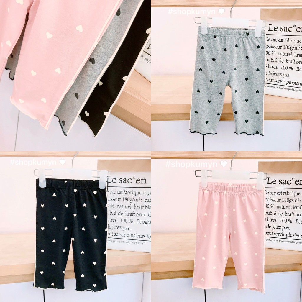 Quần Legging Lửng trái tim 40005 Bé Gái từ 9-16KG Chất Cotton Co Giãn