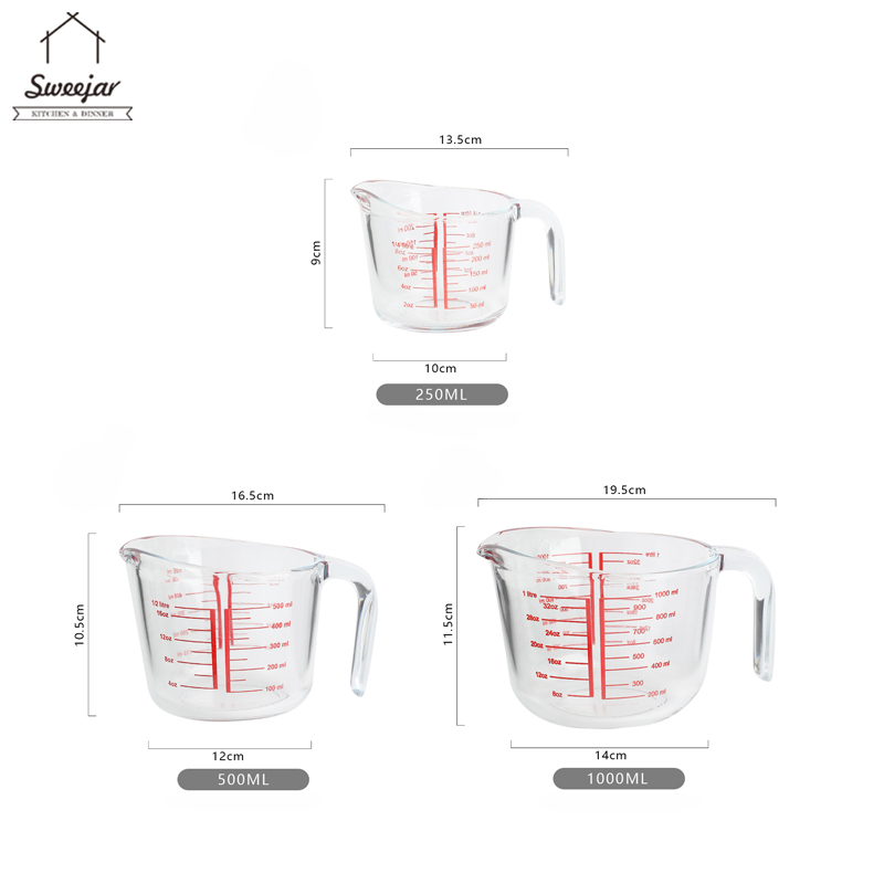 Cốc đong SWEEJAR bằng thủy tinh có tay cầm tiện dụng chất lượng cao cho nhà bếp