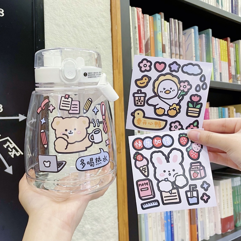 CONOPERY Miếng dán trang trí bình nước bằng PVC chống thấm nước họa tiết hoạt hình dễ thương