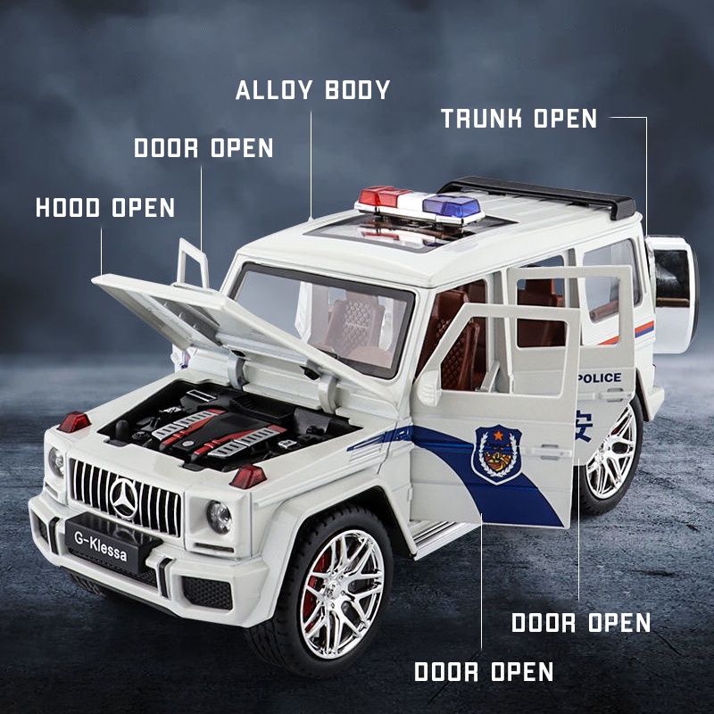 Mô Hình Xe Cảnh Sát Mercedes Benz G63 Tỉ Lệ 1: 24 Bằng Hợp Kim Có Đèn Và Nhạc