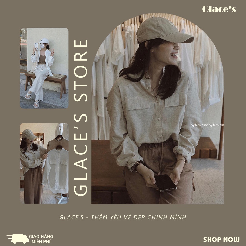 Áo sơ mi nữ cổ tàu dài tay, phom dáng rộng chất vải linen dày dặn cao cấp đậm phong cách Hàn Quốc