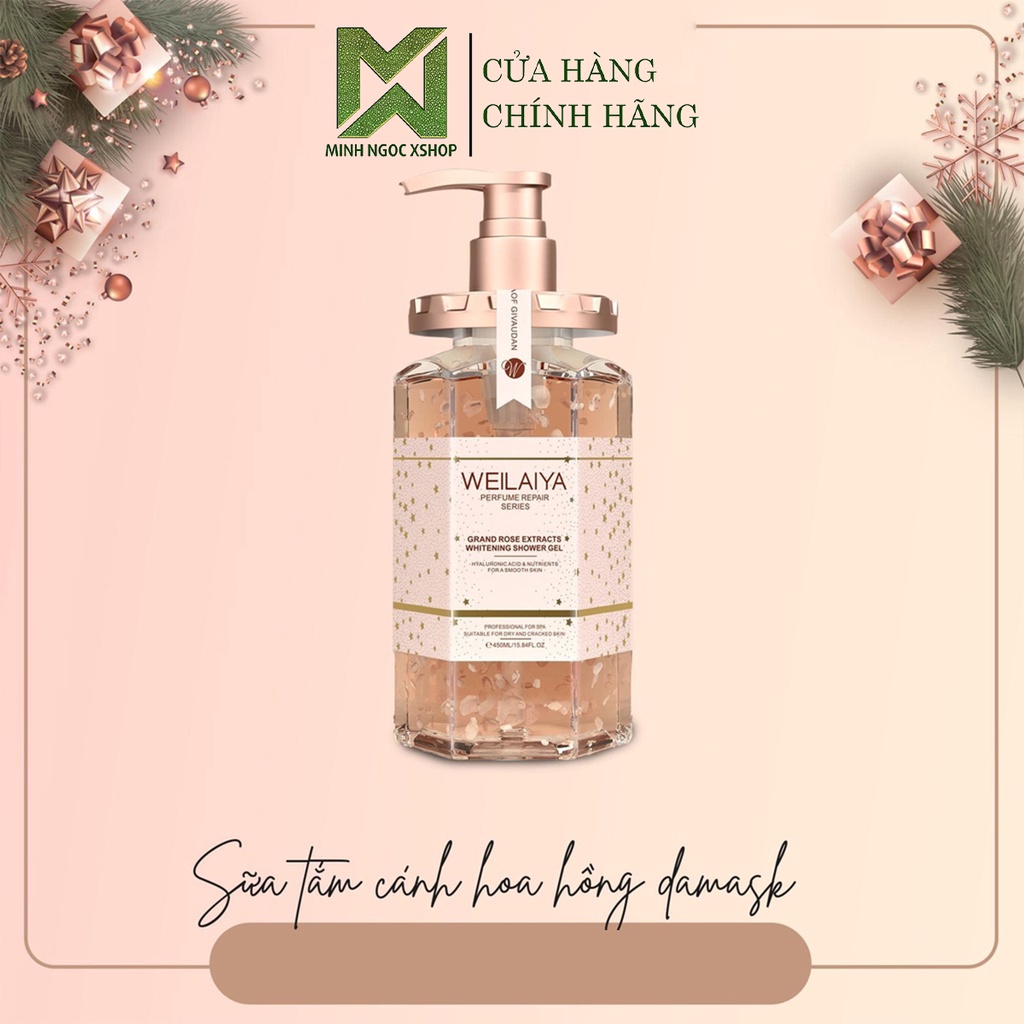 Combo 2 chai sữa tắm trắng da cánh hoa hồng DAMASK WEILAIYA GRAND ROSE EXTRACTS WHITENING SHOWER GEL 450ml