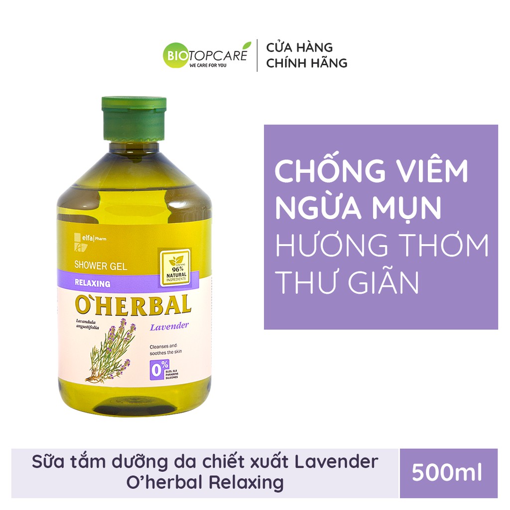 Sữa tắm dưỡng da O'herbal chiết xuất Lavender 500ml - BioTopcare Official