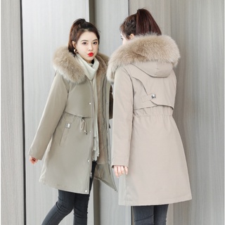 Áo phao lót lông dáng dài siêu đẹp - Áo phao nữ kiểu dáng Hàn Quốc mũ lông dáng dài hàng Quảng Châu