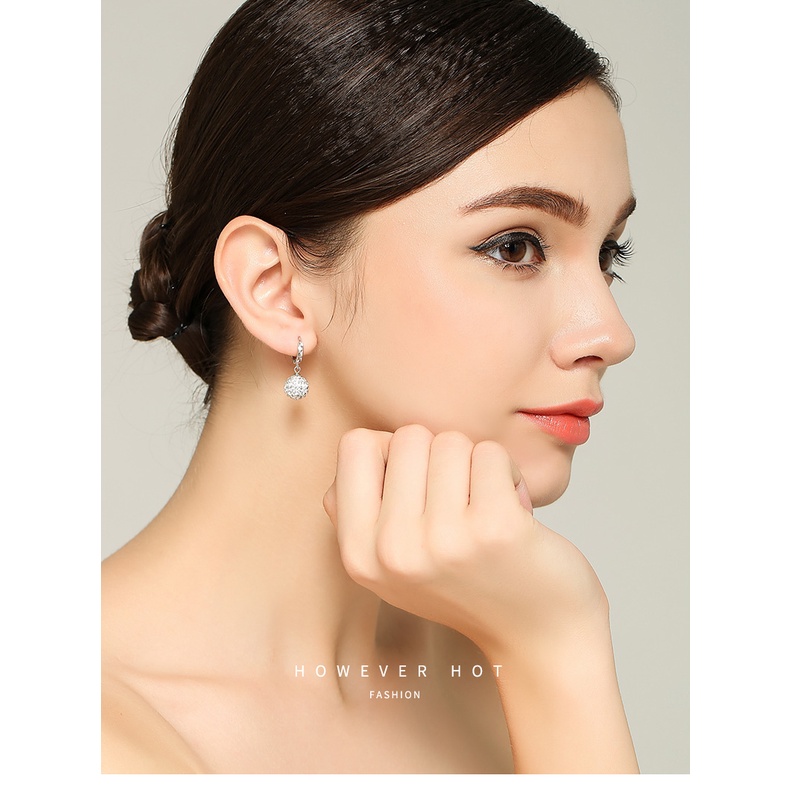 Bông tai bạc hình cầu đính đá, chất liệu bạc cực xinh xắn trẻ trung - Trang sức bạc Evasilver