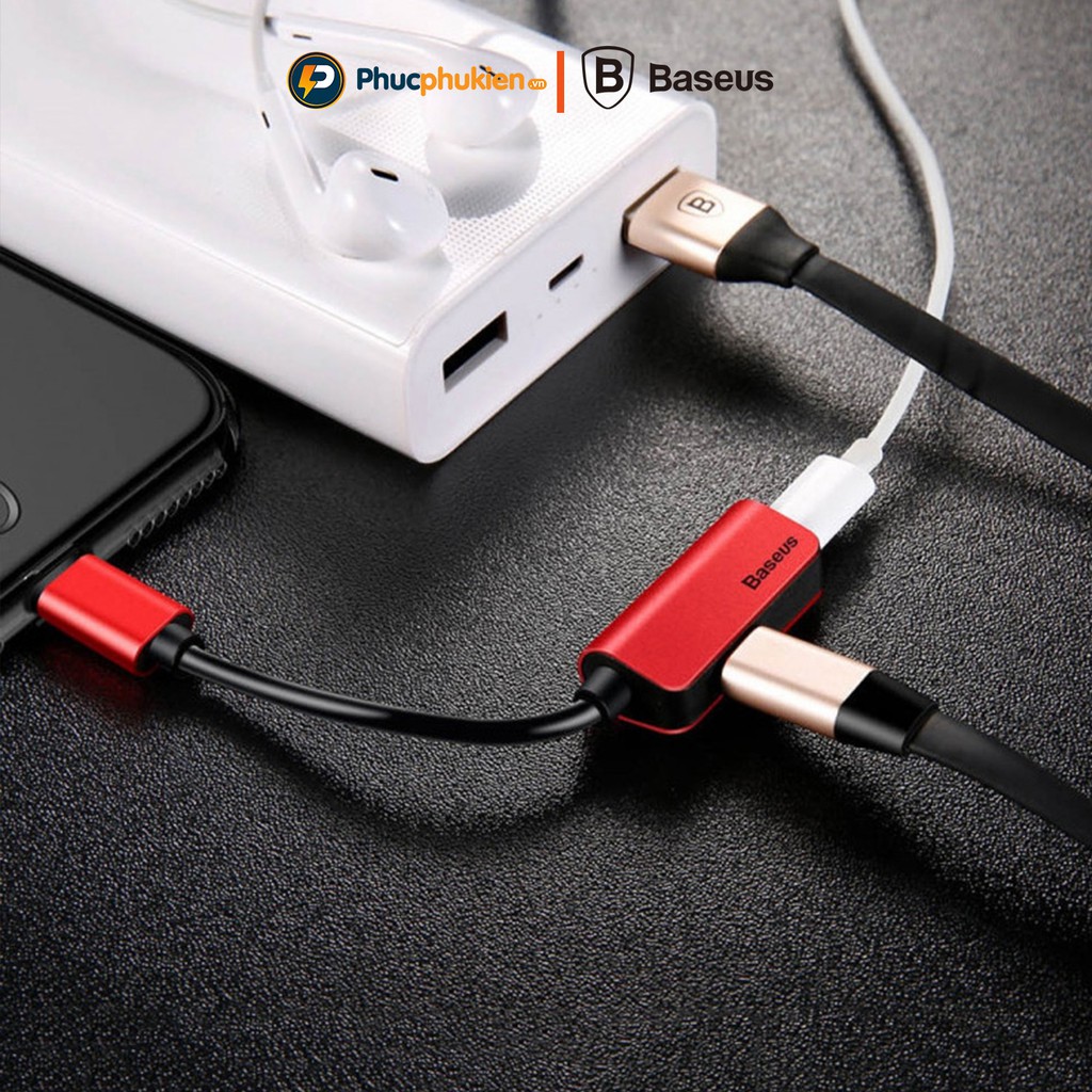 Jack chuyển đổi tai nghe lightning chính hãng Baseus L37 vừa sạc vừa dùng tai nghe có hỗ trợ mic - Phúc Phụ Kiện