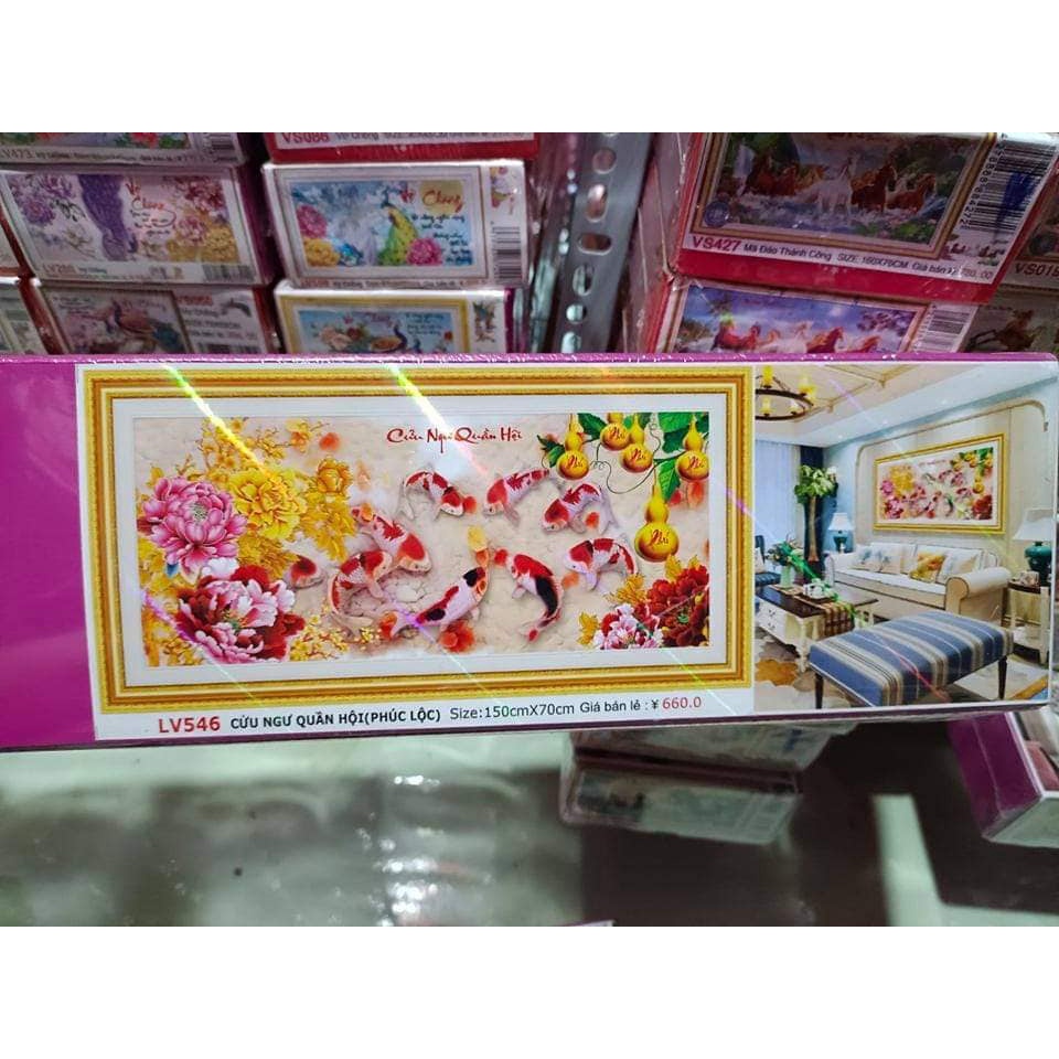 Tranh đính đá Cửu Ngư Quần Hội - tranh chưa đính đá
