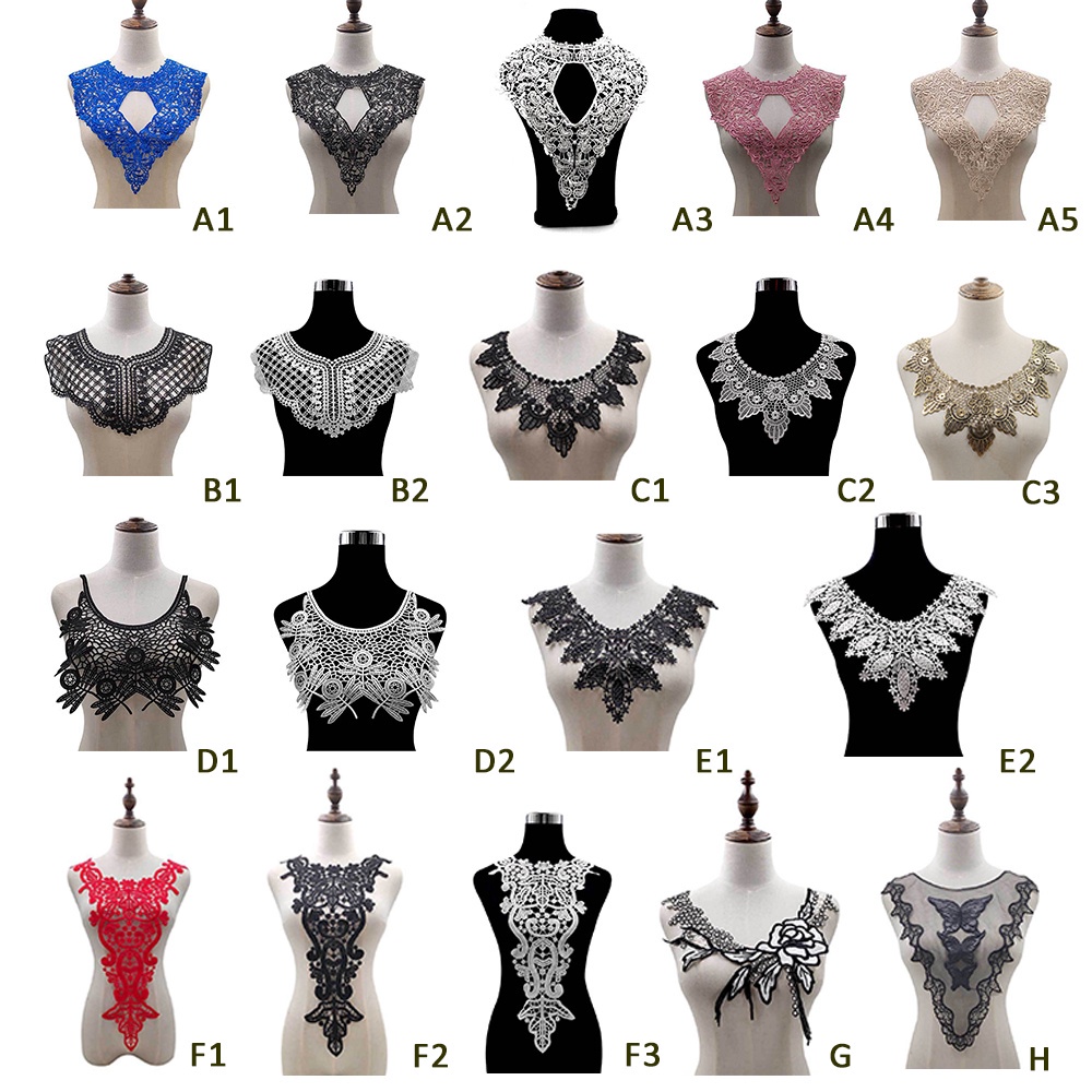 Miếng vải ren họa tiết hoa cách điệu 3D gồm 8 kiểu dùng để trang trí cổ áo